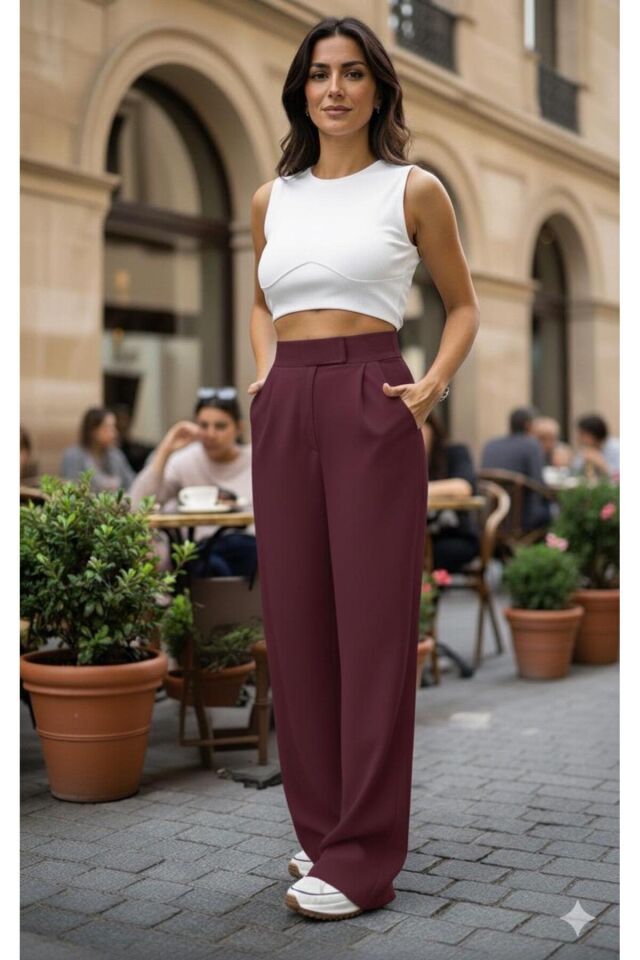 SCUBA KREP ÖNDEN PİLELİ BELİ ÇIRT KAPAMALI PALAZZO PANTOLON(kısa süreliğine lansman fiyatı)