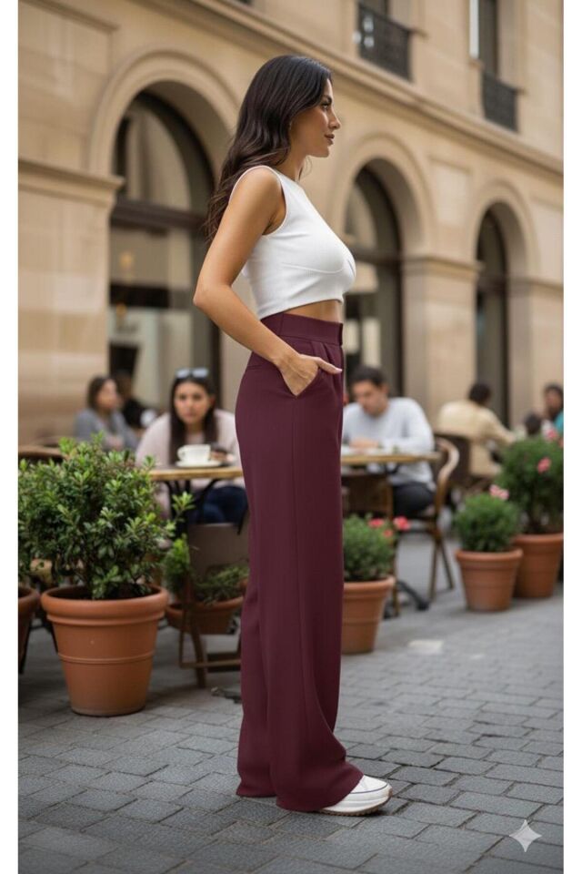 SCUBA KREP ÖNDEN PİLELİ BELİ ÇIRT KAPAMALI PALAZZO PANTOLON(kısa süreliğine lansman fiyatı)