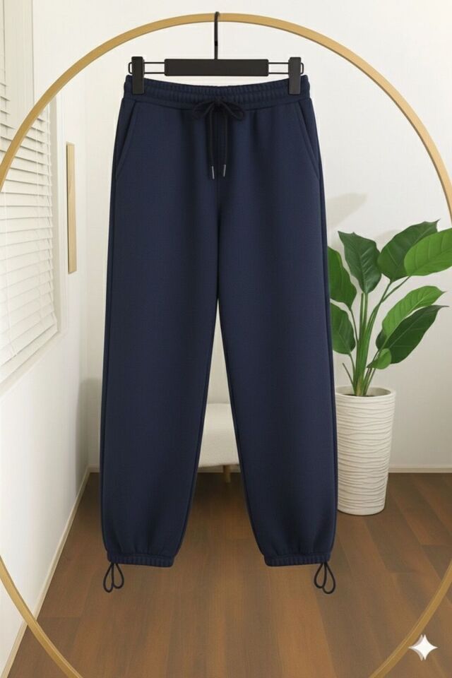 3İplik Pamuklu Beli Lastikli Paçası Ayarlanabili Baggy Eşofman Altı–Kadın Rahat Kalıp(Nakış mevcut)