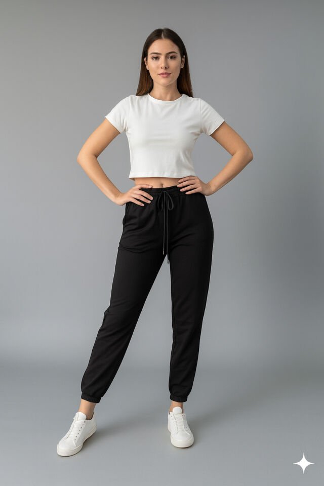 KADIN 2İP YÜKSEK BEL CEPLİ JOGER SİYAH EŞOFMAN ALTI (kısa süreligine lansman fiyatı)